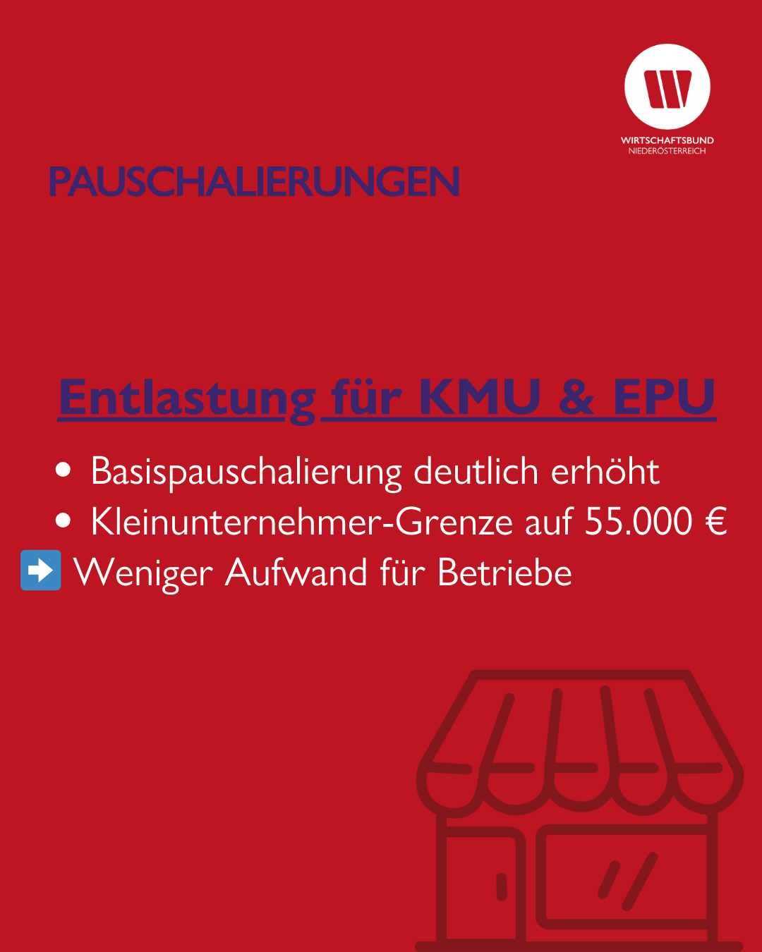 Grafik mit roten Hintergrund und Text mit Entlastung für KMU und EPU