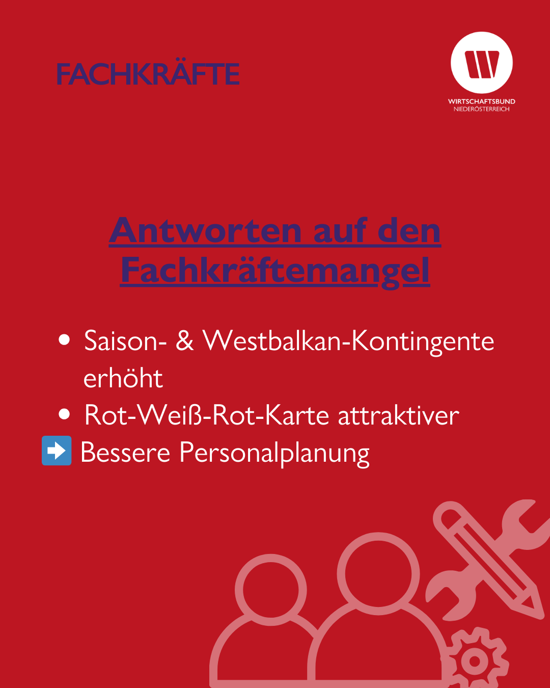 Grafik mit roten Hintergrund, Antworten auf den Fachkräftemangel